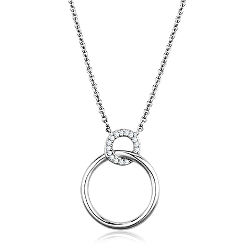 3W717 - Brass Necklace Rhodium Women AAA Grade CZ Clear