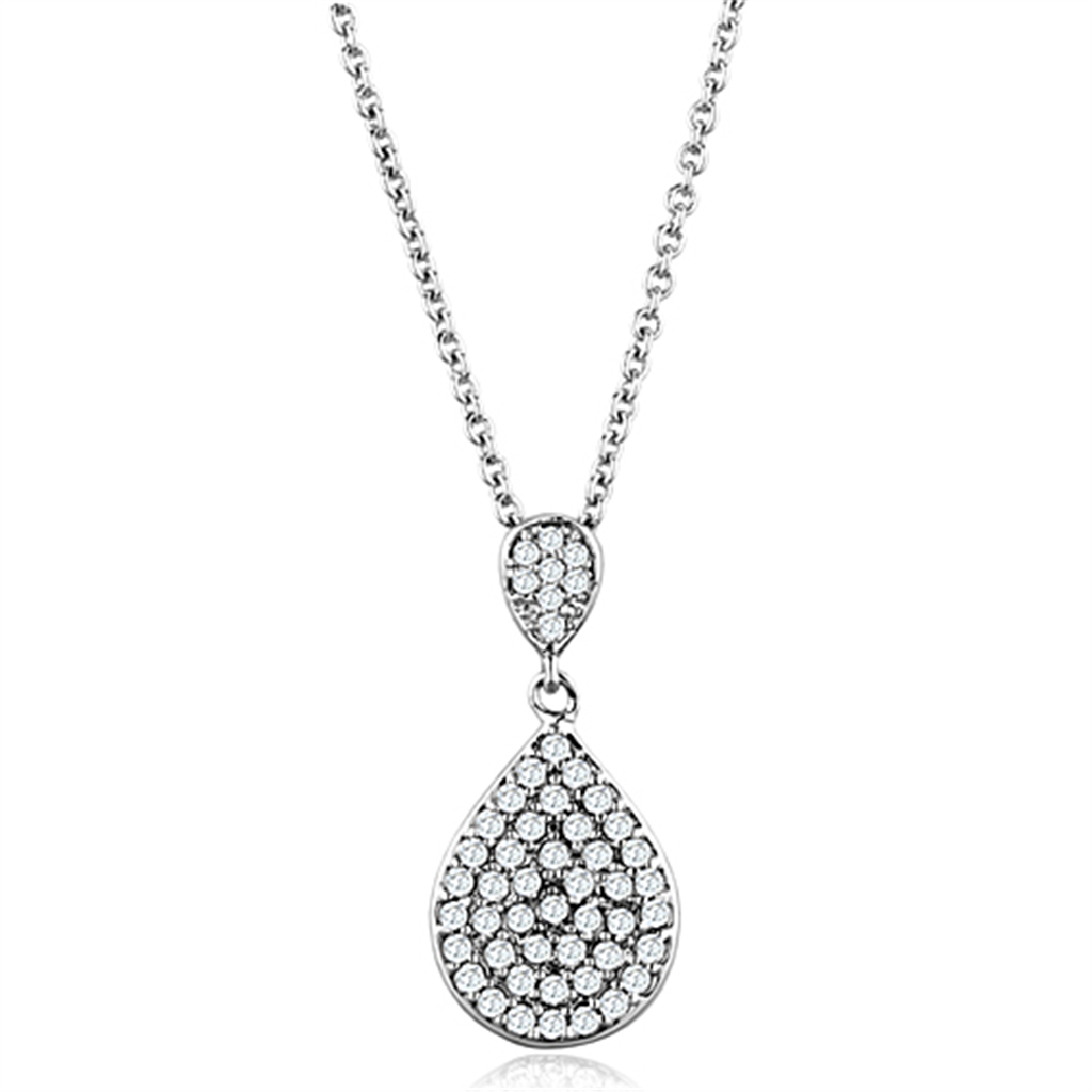 3W720 - Brass Necklace Rhodium Women AAA Grade CZ Clear