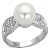 3W761 - Brass Ring Rhodium Women Synthetic White