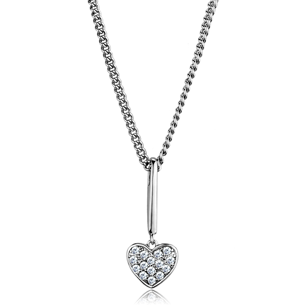 3W773 - Brass Chain Pendant Rhodium Women AAA Grade CZ Clear