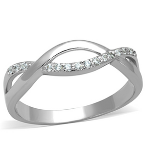 3W796 - Brass Ring Rhodium Women AAA Grade CZ Clear