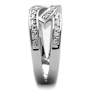 3W806 - Brass Ring Rhodium Women AAA Grade CZ Clear