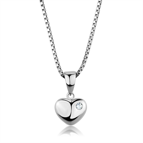 3W825 - Brass Chain Pendant Rhodium Women AAA Grade CZ Clear