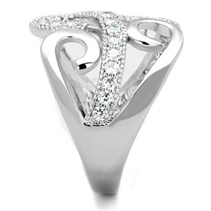 3W827 - Brass Ring Rhodium Women AAA Grade CZ Clear