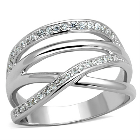 3W836 - Brass Ring Rhodium Women AAA Grade CZ Clear