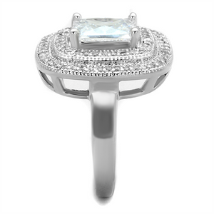 3W839 - Brass Ring Rhodium Women AAA Grade CZ Clear