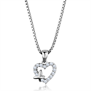 3W840 - Brass Chain Pendant Rhodium Women AAA Grade CZ Clear