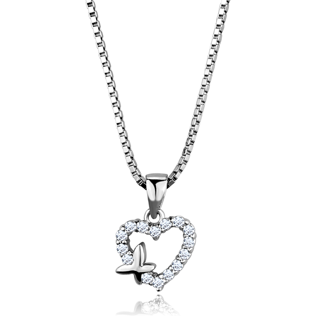 3W840 - Brass Chain Pendant Rhodium Women AAA Grade CZ Clear