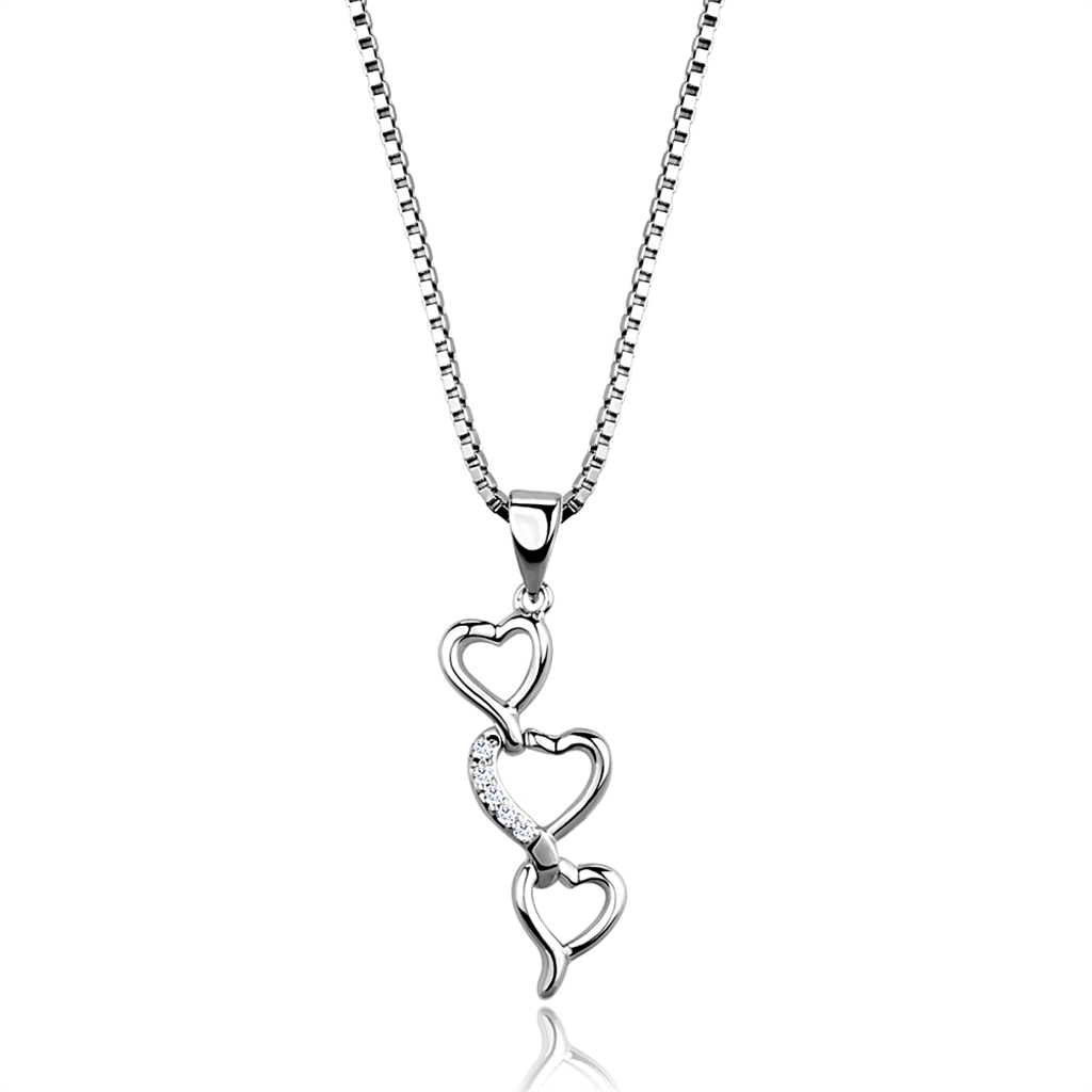 3W843 - Brass Chain Pendant Rhodium Women AAA Grade CZ Clear
