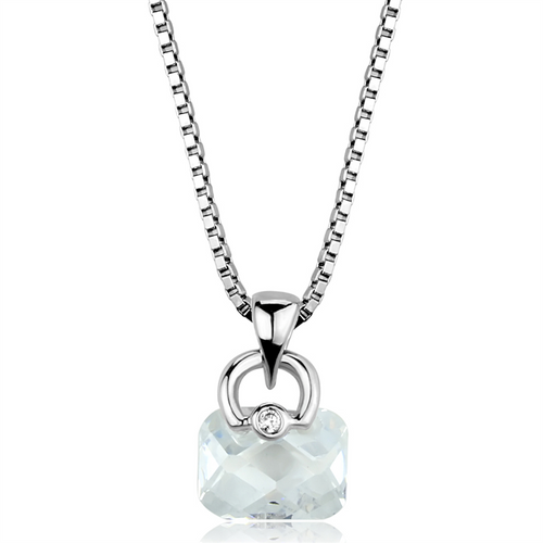 3W844 - Brass Chain Pendant Rhodium Women AAA Grade CZ Clear