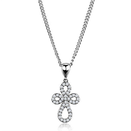 3W845 - Brass Chain Pendant Rhodium Women AAA Grade CZ Clear