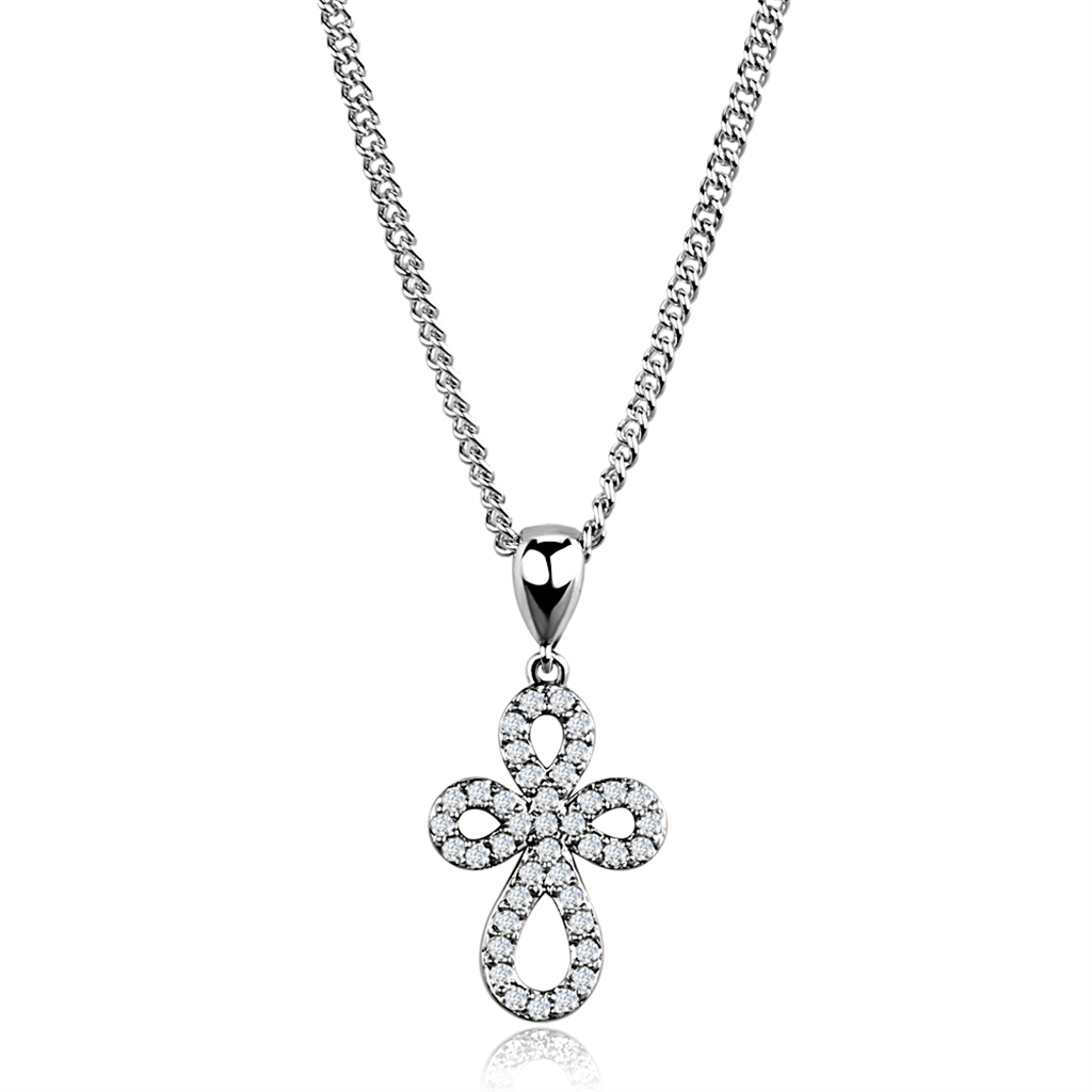 3W845 - Brass Chain Pendant Rhodium Women AAA Grade CZ Clear