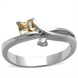 3W852 - Brass Ring Rhodium Women AAA Grade CZ Champagne