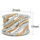 3W857 - Brass Ring Rose Gold + Rhodium Women AAA Grade CZ Clear