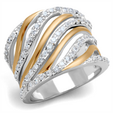 3W857 - Brass Ring Rose Gold + Rhodium Women AAA Grade CZ Clear