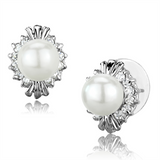 3W886 - Brass Earrings Rhodium Women Synthetic White
