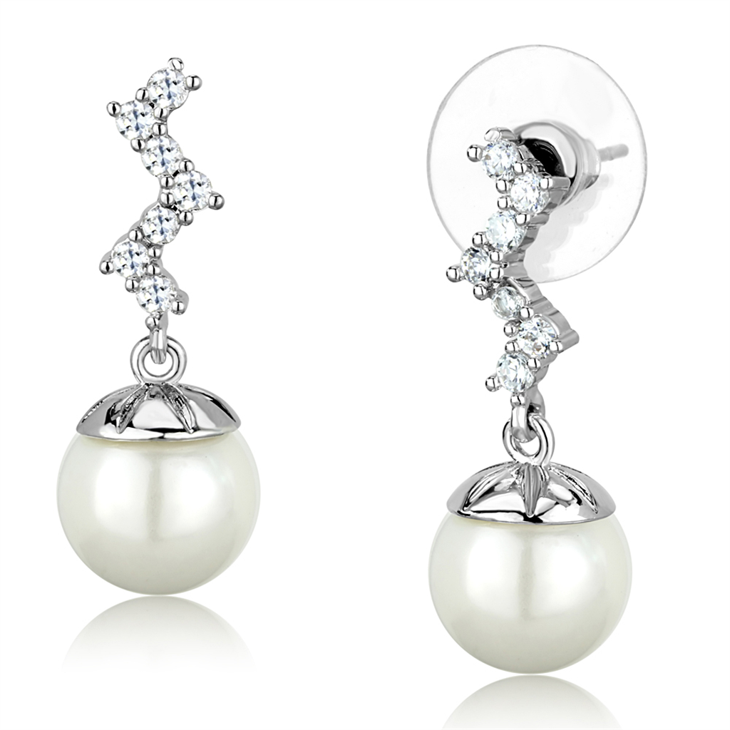 3W894 - Brass Earrings Rhodium Women Synthetic White