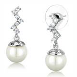 3W894 - Brass Earrings Rhodium Women Synthetic White