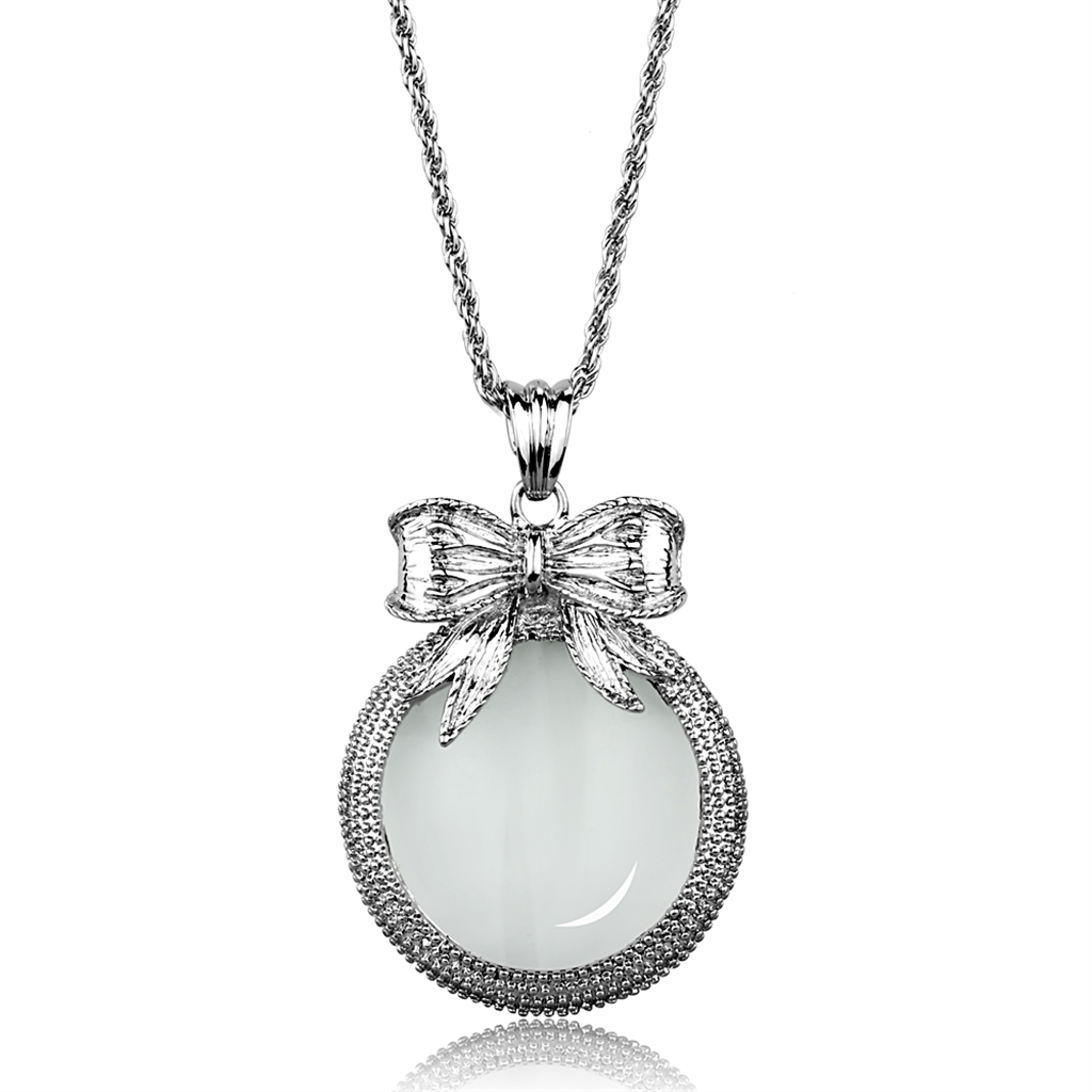 3W911 - Brass Magnifier pendant Rhodium Women Synthetic Clear