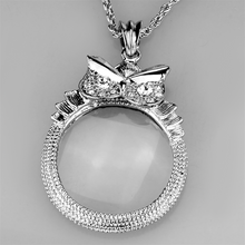 3W921 - Brass Magnifier pendant Rhodium Women Top Grade Crystal Clear