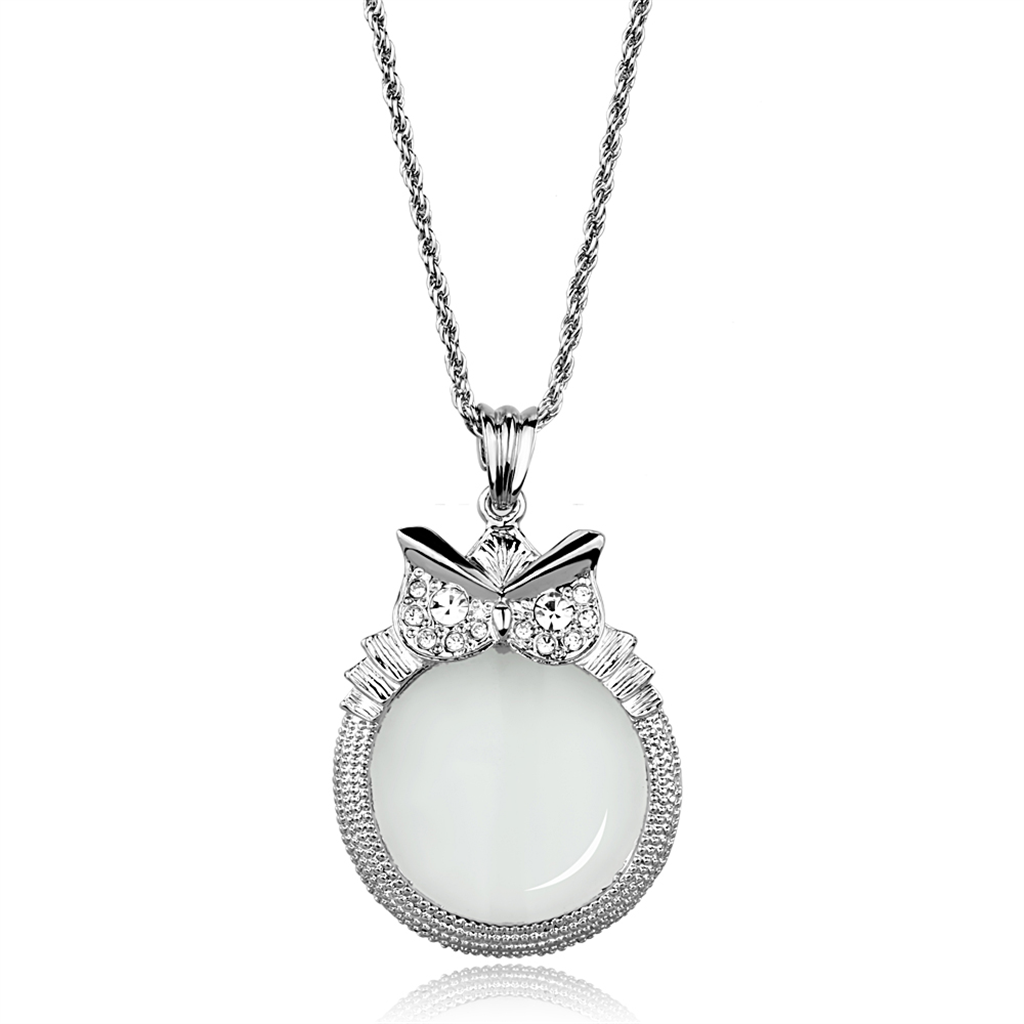 3W921 - Brass Magnifier pendant Rhodium Women Top Grade Crystal Clear
