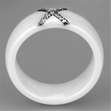 3W948 - Stainless Steel Ring High polished (no plating) Women Ceramic White