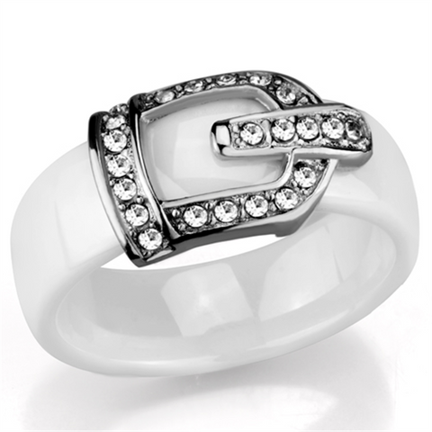 3W955 - Stainless Steel Ring High polished (no plating) Women Ceramic White