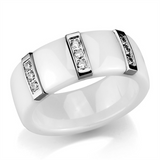 3W957 - Stainless Steel Ring High polished (no plating) Women Ceramic White