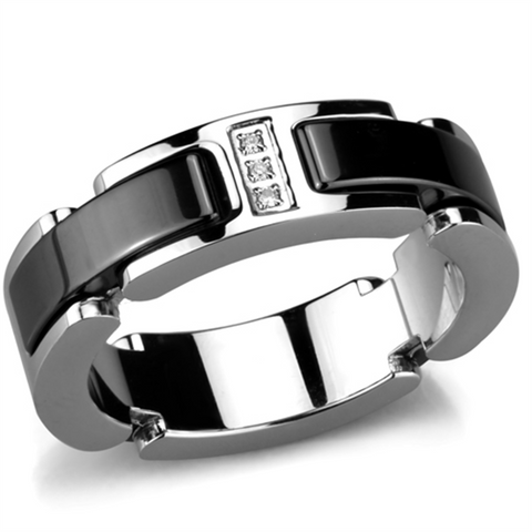 3W966 - High polished (no plating) Stainless Steel Ring with Ceramic  in Jet