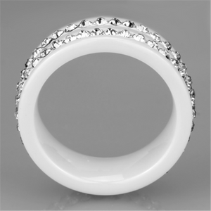 3W970 - High polished (no plating) Stainless Steel Ring with Ceramic  in White