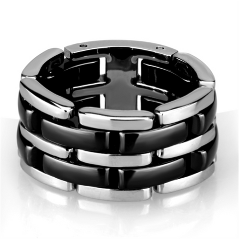 3W974 - Stainless Steel Ring High polished (no plating) Women Ceramic Jet