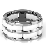 3W975 - High polished (no plating) Stainless Steel Ring with Ceramic  in White
