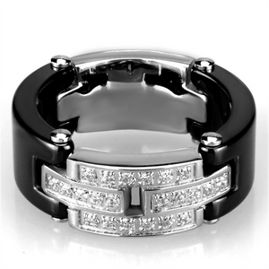 3W976 - Stainless Steel Ring High polished (no plating) Women Ceramic Jet