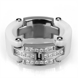 3W977 - Stainless Steel Ring High polished (no plating) Women Ceramic White