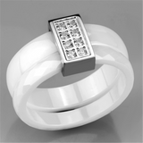 3W979 - Stainless Steel Ring High polished (no plating) Women Ceramic White