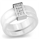 3W979 - High polished (no plating) Stainless Steel Ring with Ceramic  in White