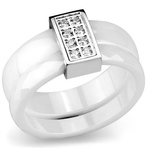3W979 - Stainless Steel Ring High polished (no plating) Women Ceramic White