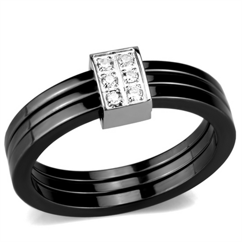 3W980 - High polished (no plating) Stainless Steel Ring with Ceramic  in Jet