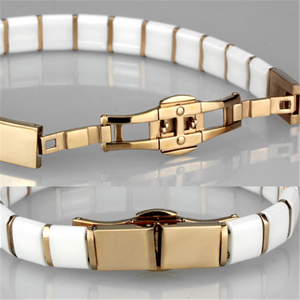 3W987 - Stainless Steel Bracelet IP Rose Gold(Ion Plating) Women Ceramic White