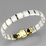 3W989 - Stainless Steel Bracelet IP Gold(Ion Plating) Women Ceramic White