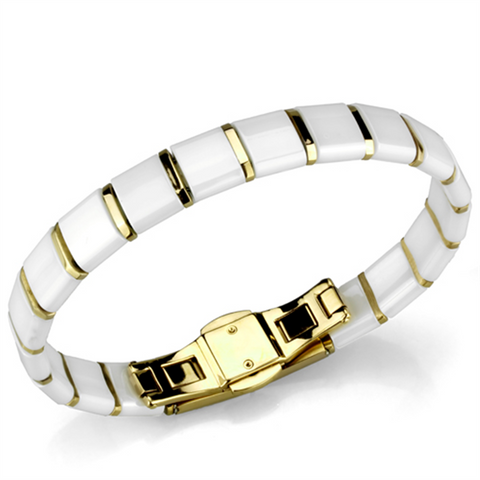 3W989 - Stainless Steel Bracelet IP Gold(Ion Plating) Women Ceramic White