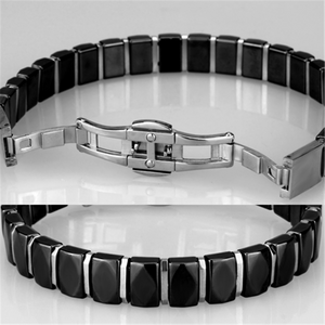 3W990 - Stainless Steel Bracelet High polished (no plating) Women Ceramic Jet