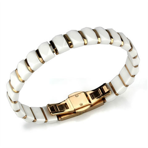 3W993 - Stainless Steel Bracelet IP Rose Gold(Ion Plating) Women Ceramic White