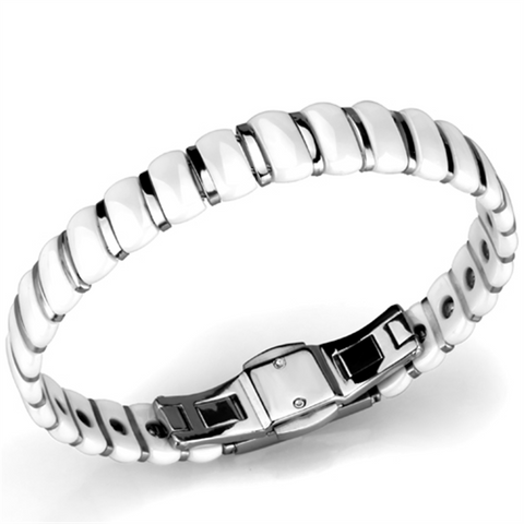 3W994 - Stainless Steel Bracelet High polished (no plating) Women Ceramic White