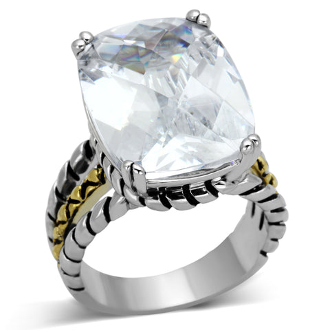 3w316 - Reverse Two-Tone Brass Ring with AAA Grade CZ  in Clear