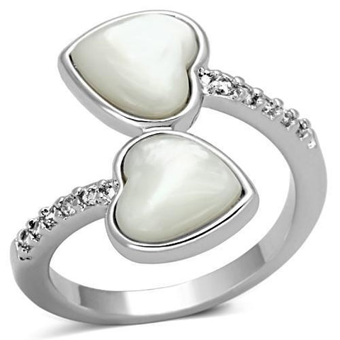 3w317 - Brass Ring Rhodium Women Precious Stone White