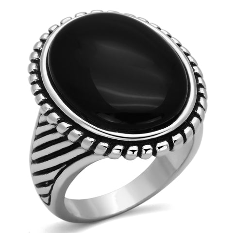 3w318 - Brass Ring Rhodium Women Semi-Precious Jet