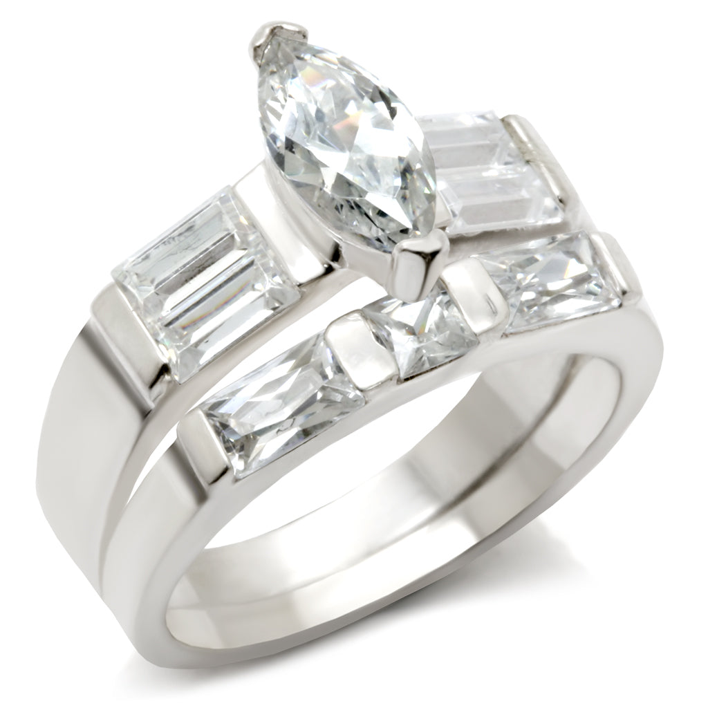 40911 - 925 Sterling Silver Ring High-Polished Women AAA Grade CZ Clear