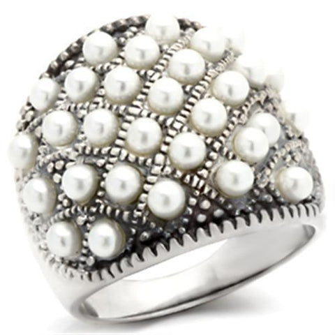 410108 - 925 Sterling Silver Ring Antique Tone Women Synthetic White