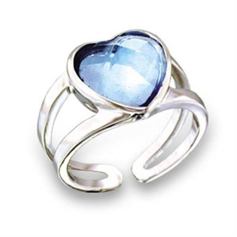 411813 - Brass Ring Rhodium Women Top Grade Crystal Sea Blue